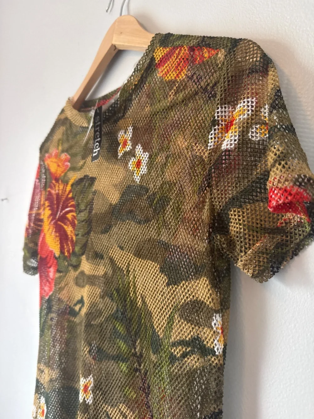 Love mesh camo floral shirt sleeve dress/swim cover